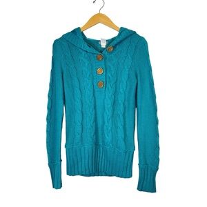 Y2K Cable Knit Henley Hooded Sweater Delia’s Sz S Teal Bella Swan Vampire